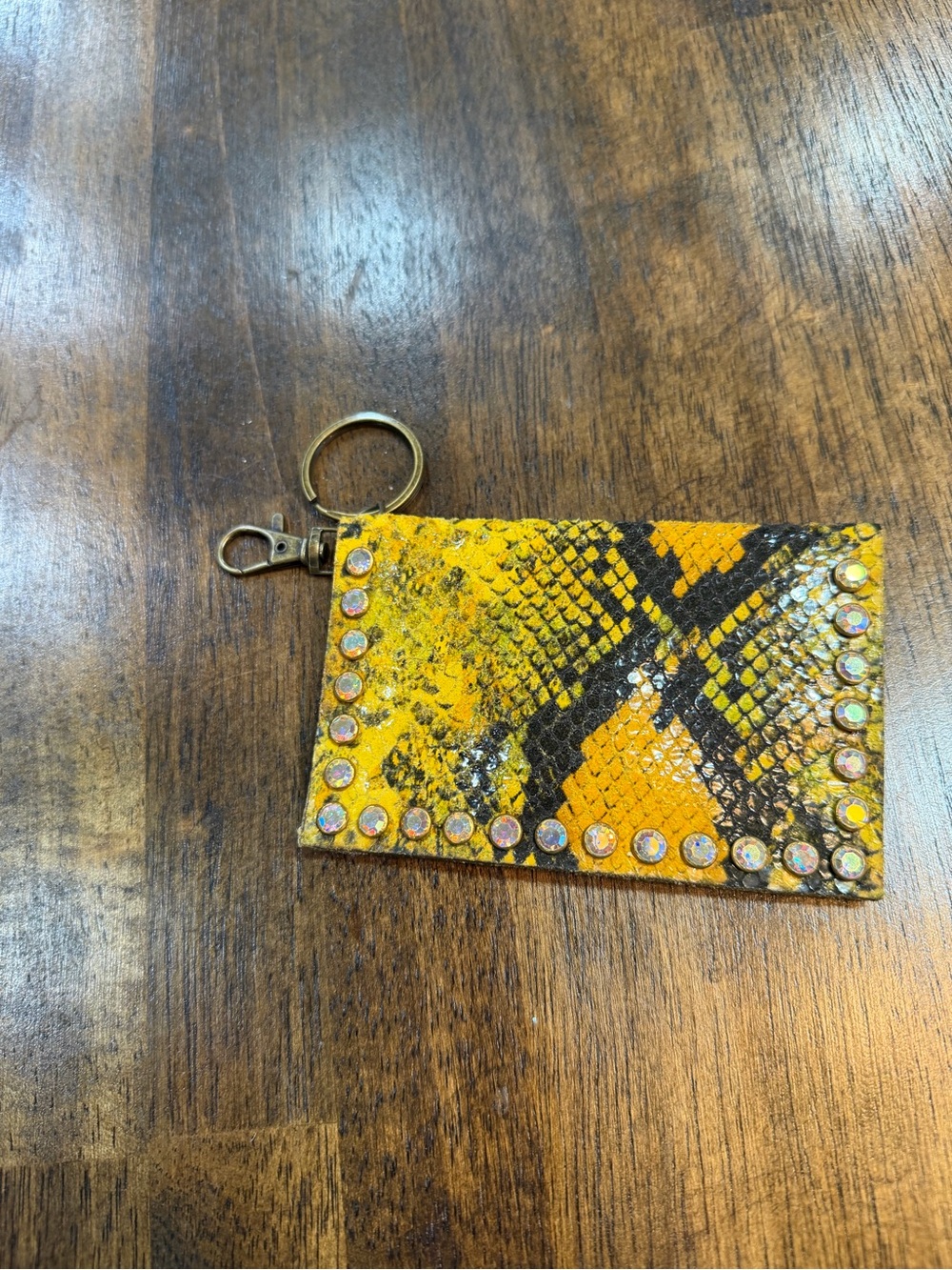 Keep It Gypsy Becca Yellow Snake Print Rhinestone Card Holder Keychain